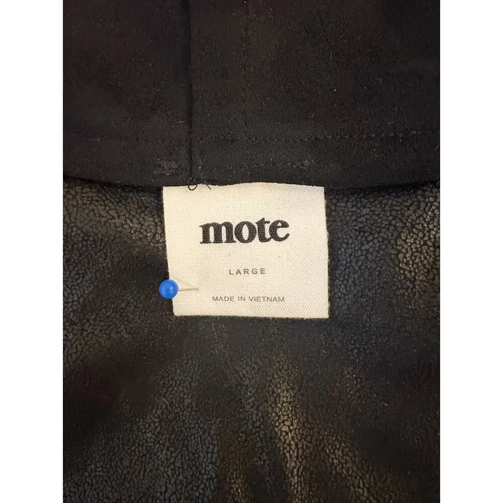 Mote Women's Black Faux Leather Moto Bomber Jacket Asymmetrical Zip L